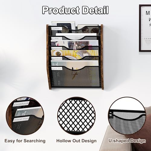 Wall File Organizer,5 Tier Mesh Mail Organizer Wall Mounted,Hanging File Holder,Magazine Rack for Documents,Magazine,Literature,File,Mails,Envelopes - Image 6