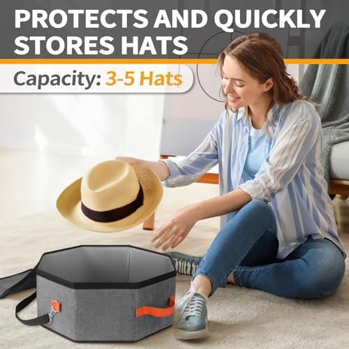 kushon Hat Storage Box for Women & Men, Hardboard Support Cowboy Hat Boxes with 1 Door Hook Hat Organizer for Travel(Grey) - Image 3