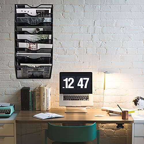 EASEPRES 8 Pocket Mesh Hanging Wall File Organizer, Wall Mounted Mail Paper Document Folder Holder, Clipboard Storage Organization Magazine Rack with Nametag Label for Office Home School, Black - Image 3