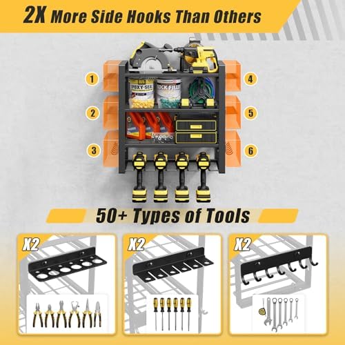 4-Tier Power Tool Organizer Wall Mount, 200LBS Capacity, 4 Drill Holders - Image 4