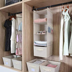 MAX Houser 4-Shelf Hanging Closet Organizer, Space Saver, Cloth Hanging Shelves with 2 Side Pockets, Foldable (Beige) | Foldable Fabric Hanging Shelves for Closet, Cloth Hanging Shelves with 2 sturdy hanging hooks, Small Space Saver - Image 2
