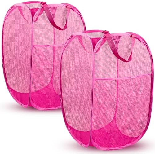 2 Pack Pop Up Laundry Hampers, 70 L Collapsible Foldable Mesh Basket, Pink by Unknown