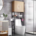 Kalrin Over The Toilet Storage Cabinet with Fluted Wave Doors and Adjustable Shelf, Wood Over Toilet Storage Rack with Drain Basket, Freestanding Bathroom Organizer for Balcony Laundry, Wood & Black by Kalrin