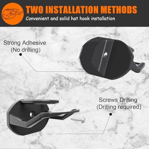 Niunuerga 24 Pack Hat Hooks for Wall, Strong Adhesive Hat Rack for Baseball Caps, Minimalist Hat Organizer Display for Home Decor, Hat Hold Hanger for Wall, Door, Closet, No Drilling (Black) - Image 3