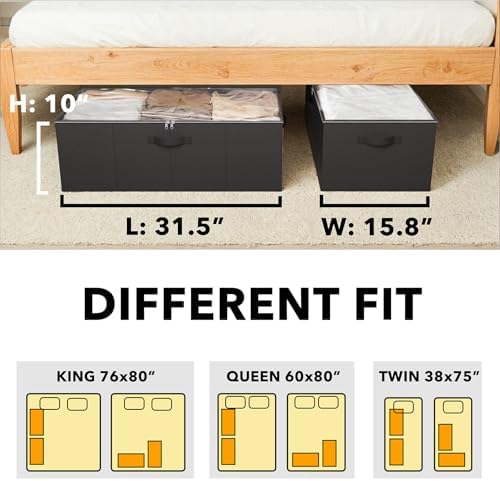 SpaceAid 2 Pack 10" High Under Bed Storage Containers, Large Underbed Storage Organizer Bins with Lids for Bedroom, Dorm, Clothes, Closet Organization, Bed Sheets and Blankets (Black) - Image 4