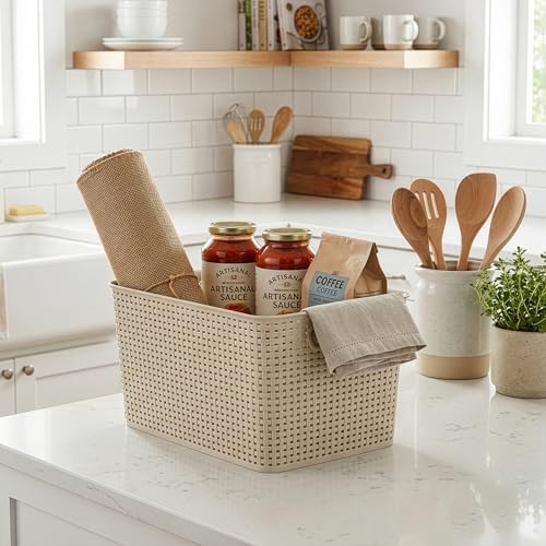 BINO | Plastic Storage Baskets, 22 Liter - 3 Pack, Natural | THE WOVEN COLLECTION | Storage Basket for Shelves | Woven Storage Baskets for Organizing Bins | Pantry Shelf Organizer | Container Bin - Image 4