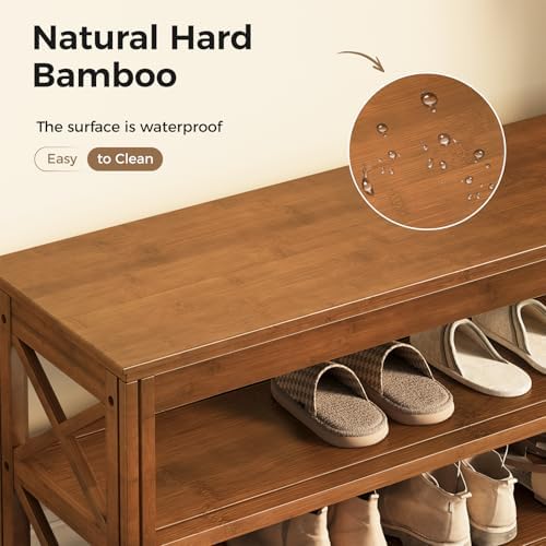 Bamworld Shoe Rack Bench with Storage 3 Tier Bamboo Shoe Bench Entryway Rustic Entryway Bench (X-Brown, 23.6 Inch - Image 6