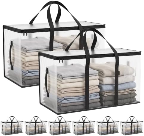 CONGREGATE Extra Large Heavy Duty Moving Bags 8 Pack Semi‑Transparent | Storage Bags with Zipper & Handles Waterproof Tote Bags for Clothes Packing Moving Dorm Home Closet Quilt & Clothing Storage by CONGREGATE