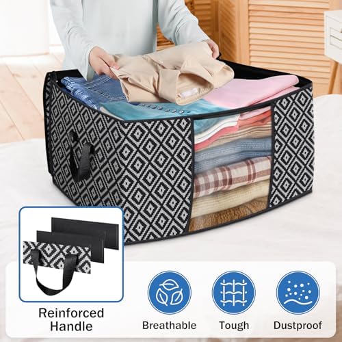 100L 6 Pack Storage Bags, Foldable Clothes Bins with Clear Window, Black | Blanket Storage Containers with Reinforced Handles for Bedding, Comforters, Clothing, Quilts and Closet Organization - Image 5