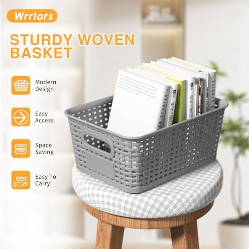 8 Pack Plastic Storage Baskets,Gray Stackable Storage Bins - Image 6