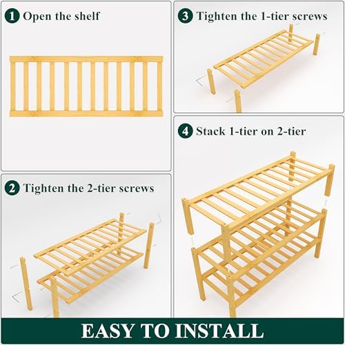 Smiry Bamboo Shoe Rack, 12 Vertical Slats, 3 Tier - 26.8" Wide, Natural - Image 6