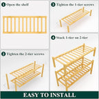 Smiry Shoe Rack, 3 Tier Bamboo Shoe Organizer, Stackable Free Standing Wooden Shoe Storage Shelf for Closet, Entryway, Front Door Entrance, Natural (Pack of 2) - Image 6