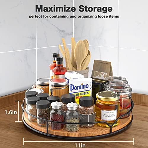 Lazy Susan Turntable Organizer for Cabinet Pantry Kitchen Countertop Refrigerator Cupboard, Pine Wood (Carbonized Black, 12“) - Image 4