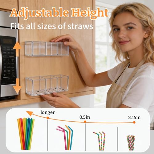 Small Acrylic Straw Holder for Cabinet Door, Adjustable Two-Part - Image 5