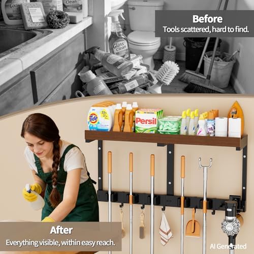Broom and Mop Organizer Wall Hanging, Broom Hanger Holder Wall Mount - Image 6