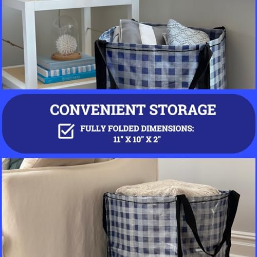 DURASACK Heavy Duty Storage Tote Bag 22-Gallon, Gingham Blue, Pack of 4 - Image 4