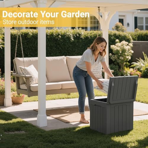 Greesum Outdoor Storage Box 31 Gallon Storage Box with Lid for Patio Furniture, Garden Tools, Pool Supplies, Waterproof and UV Resistant, Lockable, Dark Grey - Image 2