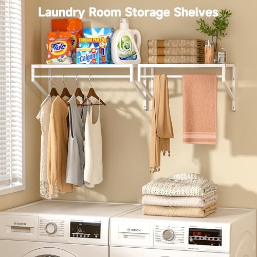 ThreeHio Expandable Closet Shelves Wall Mounted, 2 Pack Closet Shelving with Hanging Rods, Wall Shelving for Walk-in Closet, Hanging Shelves Organizer and Storage for Closet, Laundry - Image 6
