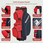 15 Way Golf Cart Bag with Organizer Top, Golf Club Cart Bag for Men - Image 3