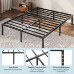 Allewie Full Size Bed Frame, 12 Inch Metal Beds with Storage Space, Black - Image 7