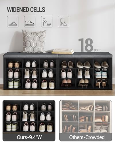 Hzuaneri Shoe Storage Bench with Cushion, Storage Bench with 18 Cubbies - Image 4