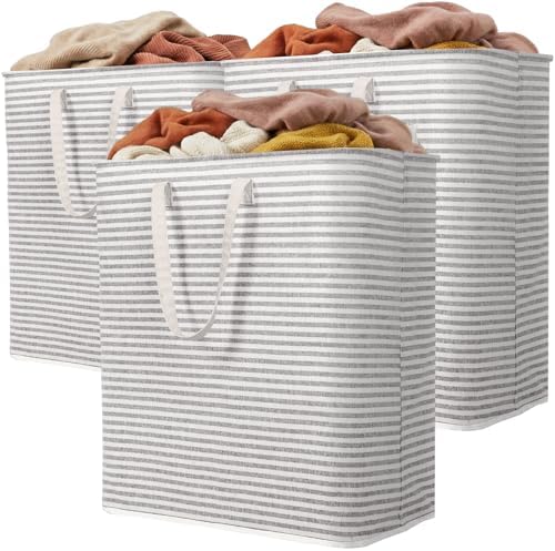 Lifewit 100L Large Laundry Baskets, 3 Pack, Reinforced Handles, Grey | Collapsible Laundry Hamper, Dirty Clothes Hamper, Waterproof Freestanding Design for Dorm, Laundry Room, Bedroom, Bathroom by Lifewit