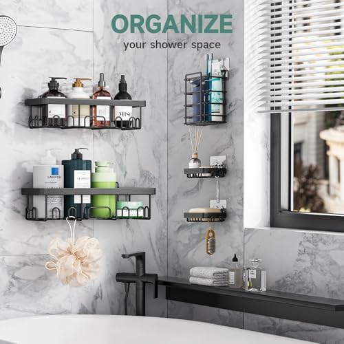 Veken Shower Caddy 5-Pack, Bathroom Organizers and Storage Shelves, Black - Image 6
