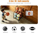 Basketball Rack with Wheels - Space-Saving Vertical Ball Storage for Basketball, Football, Soccer, Rolling Ball Rack for Garage & Outdoor, Heavy-Duty Ball Holder Organizer - Image 4