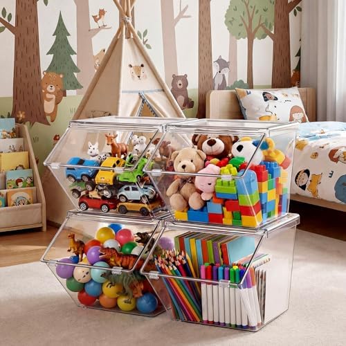 Yerliker 4 Pcs Clear Plastic Storage Bins with Lids Stackable Pantry Storage Organizer Kitchen Cabinet Organizers Ideal Containers for Coffee Pod Tea Sugar Bag Cabinet Home (Extra Large) - Image 5