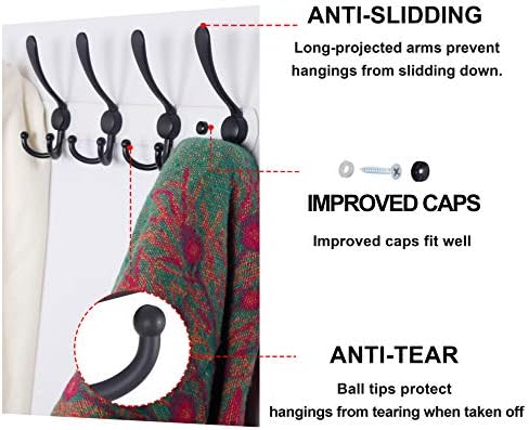 Dseap Wall Mounted Coat Rack - 5 Tri Hooks, Heavy Duty, Stainless Steel, Metal Coat Hook Rail for Coat Hat Towel Purse Robes Mudroom Bathroom Entryway (White & Black, 2 Packs) - Image 5