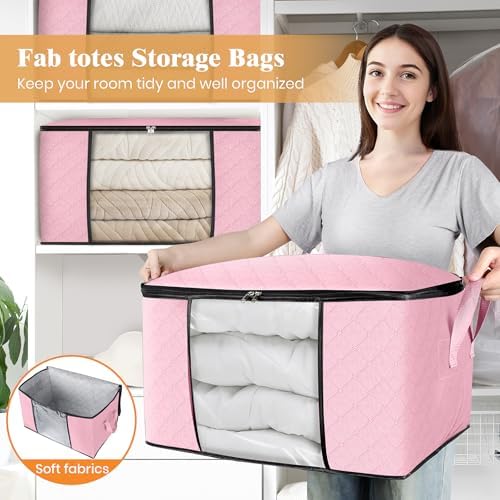 Fab totes 10 Pack Storage Bags for Clothes Blanket Storage Bins with Lids | Foldable Closet Organizers with Zippers,Window and Handles,Fabric Storage Bins for Sweater,Comforter,Bedding,Dorm essentials - Image 5