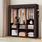 SORCEDAS Portable Closet Wardrobe with Hanging Rods Shelves Clothes Storage - Image 2