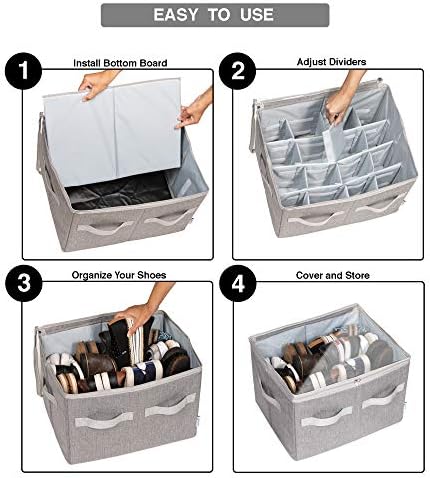 Moteph Shoe Organizer Closet Storage Solution with Clear Cover & Adjustable Dividers for Shoes, Handbags, Blankets, Linen, Clothing (Medium - 16 Pairs, Grey) - Image 2