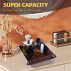 Valet Tray for Men Women - PU Leather Travel Catchall Tray Organizer - Desk Bedside Nightstand Storage Box for Jewelry Key Phone Remote Controller Wallet Watch Glasses Coin Readers - Square - Image 3