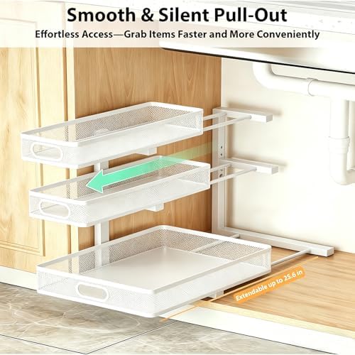 2 Pack Under Sink Organizer, 3-Tier Pull Out Kitchen Cabinet Organizer - Image 6