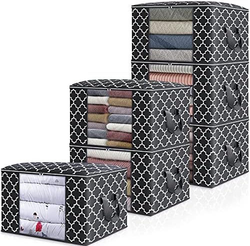 Storage Bags 100L 6Pack Clothes Organization and Storage Containers | Large Blanketfor Bedding, Comforters, Foldable Organizer with Reinforced Handle, Clear Window, Sturdy Zippers, Black by WiseLife