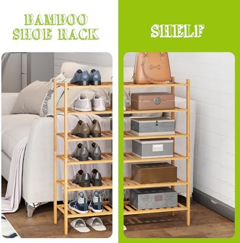 BMOSU 6-Tier Bamboo Shoe Rack Premium Stackable Shoe Shelf Storage Organizer for Hallway Closet Living Room Entryway Organizer (Natural Bamboo) - Image 4