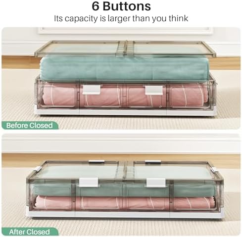 Kitstorack Plastic Under Bed Storage Containers,2 Pack Underbed Storage with Wheels,Foldable and Stackable Under Bed Organizer,Moisture and Dust-proof Storage Boxes for Clothes Shoes,13.6 Gal - Image 6