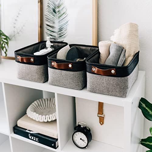 OrganiHaus 12x8in Canvas Storage Baskets, 3 Pack - Fabric Bins for Shelves - Image 4