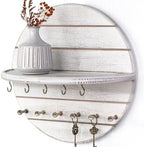 RebeeVision Pine Wood Round Key Holder Wall Mount for Wall Decor, Whitewash by REBEEVISION