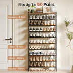 10 Tier Shoe Rack Organizer for 40-50 Pairs, Tall Metal Shoe Storage Shelf with Wood Top, Adjustable Boot Space, Narrow Design for Entryway Closet,Rustic Brown and Black - Image 4