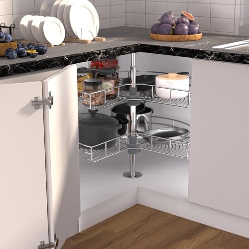 JOWBOOW Kidney Shape 32" Corner Cabinet Lazy Susan, Replacement Shelves - Image 2