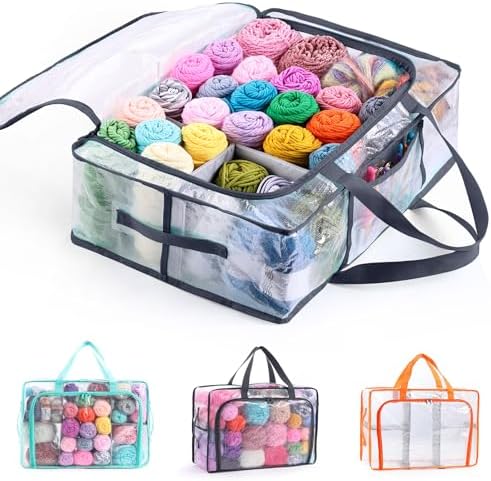 MYBAGZING Clear Yarn Storage Bags, 21" Large Flat Under Bed Yarn Organizer with Zipper & Handles, Stackable Knitting and Crochet Storage for Closet Shelves, Craft Room, Yarn Skeins, Hooks & Needles by MYBAGZING