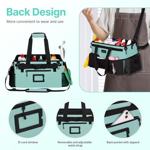 JKAOO Large Wearable Cleaning Caddy Bag with Handles, Blue Green - Image 4