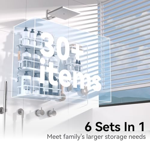 YASONIC Shower Caddy Adhesive, Rustproof Shower Organizer with Soap Holder, Large Capacity Shower Shelves for Inside Shower, No Drilling Bathroom Organizers and Storage for Home Decor（6 Pack White） - Image 3