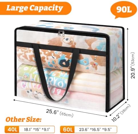 BlissTotes Moving Bags 90L 8PCS, Clear Clothes Storage Under Bed Storage | Foldable Clothes Storage Bags with Sturdy Zippers & Handles for Comforter, Bedding, Books, Sheet, Transparent Containers - Image 4
