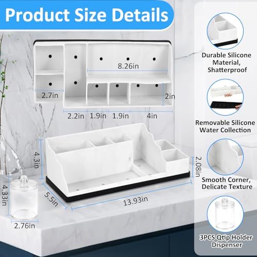 Bathroom Counter Organizer, White Silicone Toothbrush Holders for Bathrooms Organizer Countertop with 3PCS Qtip Holder, Toothbrush and Toothpaste Holder for Bathroom Organization Storage Vanity - Image 4