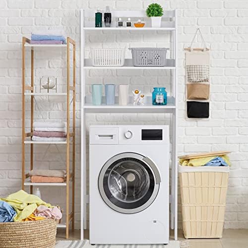 SUPER DEAL 3 Tiers Over The Toilet Bathroom Storage Shelf, Freestanding Wooden Bathroom Organizer Rack with Shelves for Laundry Restroom, White - Image 4