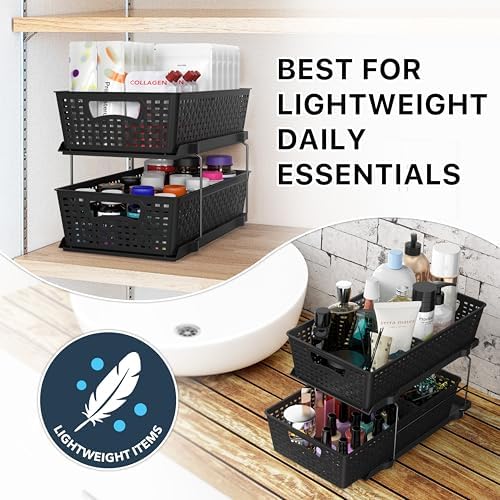 Simple Houseware 2 Tier Pull-Out Sliding Drawer Under Sink Storage, Black - Image 7