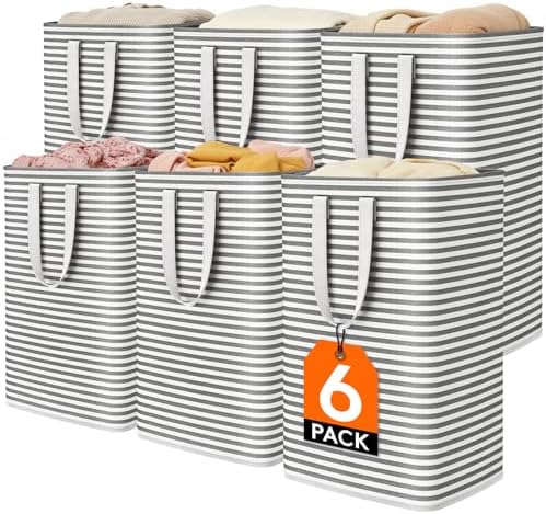 Lifewit 6 Pack Laundry Basket 80L Each, Collapsible Clothes Hamper with Reinforced Handles, Freestanding Waterproof Design for Bedroom and Laundry Room, Black 480L Total by Lifewit